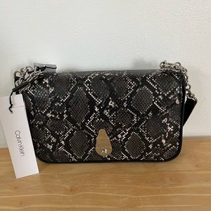 CALVIN KLEIN Gray Snake Print Faux Leather Shoulder Bag